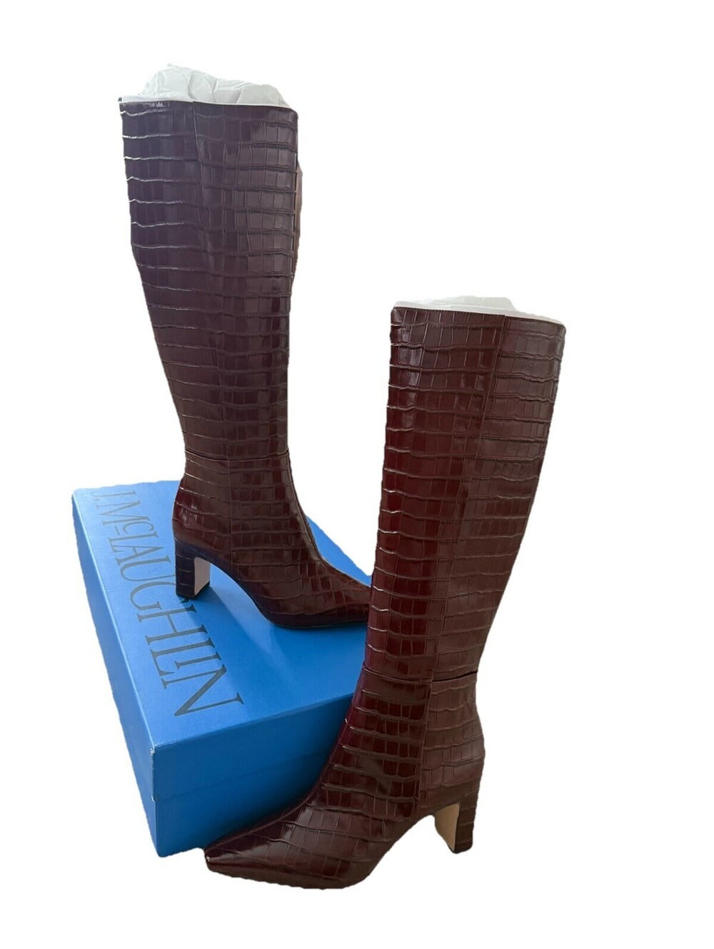 NIB J. McLaughlin Women’s Size 6 Eden Crocodile French Merlot Boots Free Ship